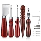 5 Pieces Leather Knife Set Includes 7 in 1 Leather Groover Tool 2 Pieces Edge Beveler Cutting Knife Sandalwood Craft Device, Handle Tools for DIY Craft Cutting
