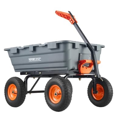 VEVOR 1200lbs 7Cu.Ft. Garden Dump Cart with 2-in-1 Convertible Handle and 13in All Terrain Wheels, Heavy Duty Poly Yard Dump Wagon Utility ATV Trailer Dump Cart Tow Behind for Lawn Mower Tractor