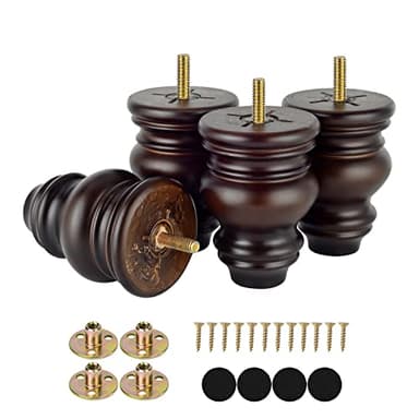 Michanco 4 Inch Wood Furniture Legs Set of 4 Wooden Bun Feet for Couch Sofa Ottoman Mid Century M8 Bolt Screw in