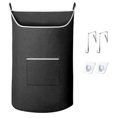 SAVERHO Black Hanging Laundry Hamper Bag, XL Door Hanging Hamper with Large Openging Laundry Hamper Storage Bag Large Size 36X22 Inch (Black)