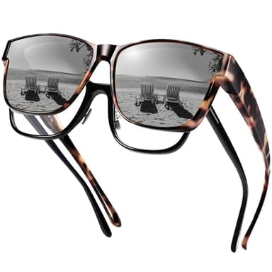 URUMQI Polarized Sunglasses Fit Over Glasses for Men Women, Oversized Square Shades UV400 Protection
