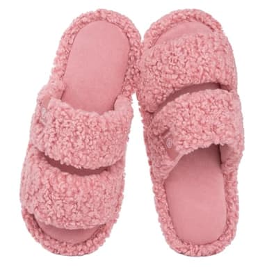 EverFoams Women's Fuzzy Open Toe Slippers Comfy Soft Memory Foam Indoor House Shoes Dusty Pink,9-10 US