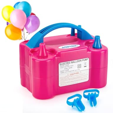 AGPTEK Electric Air Balloon Pump, 110V 600W Rose Red Portable Dual Nozzle Inflator/Blower for Party Decoration