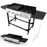 Royal Gourmet GD401 Portable Propane Gas Grill and Griddle Combo with Side Table | 4-Burner, Folding Legs,Versatile, Outdoor | Black 66 Inch