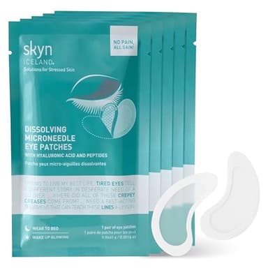 skyn ICELAND Dissolving Microneedle Under Eye Patches with 39% Hyaluronic Acid and Peptides, No Slip Overnight Eye Mask for Fine Lines, Wrinkles and Firming, Vegan, All Skin Types, 5 Pairs