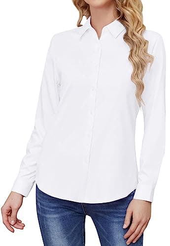 TOLOVIC Wrinkle Free Womens Button Down Shirts for Women Long Sleeve Stretch Business Office Formal Work Blouses Tops White