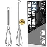 Walfos Mini Whisks Stainless Steel, Small Whisk 2 Pieces, 5in and 7in Tiny Whisk for Whisking, Beating, Blending Ingredients, Mixing Sauces