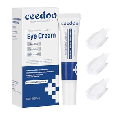 ceedoo Eye Cream for Wrinkles, Fine Lines & Crows Feet - With Ceramides, Peptides + Caffeine + Niacinamide - Anti Aging Skin Renewing Under Eye Cream for Men and Women, 0.5 Oz
