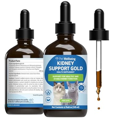 Pet Wellbeing Kidney Support Gold for Cats - Supports Normal Kidney Function & Detox, Healthy Hydration & Energy with Rehmannia & Dong Quai - NASC Certified & Vet-Formulated - 4 oz Liquid Formula