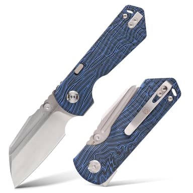Vosteed Hedgehog EDC Pocket Knife - 2.99" S35VN Satin & Brushed Blade, Modified Sheepsfoot - Top Liner Lock, Black & Blue GT-Mascus Handle - A1302