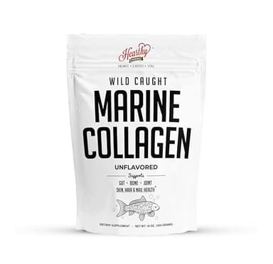 HEARTHY FOODS Marine Collagen Powder 16 Oz - Sourced from Wild-Caught Fish, Pescatarian Friendly, Keto Certified & Non-GMO Verified - Easy to Mix in Water - 45 Servings