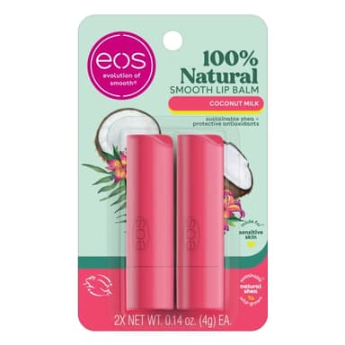 eos 100% Natural Lip Balm- Coconut Milk, eos lip balm, All-Day Moisture, Lip Care, Shea Butter, Moisturizing, Sensitive Skin,0.14 oz, 2 Pack