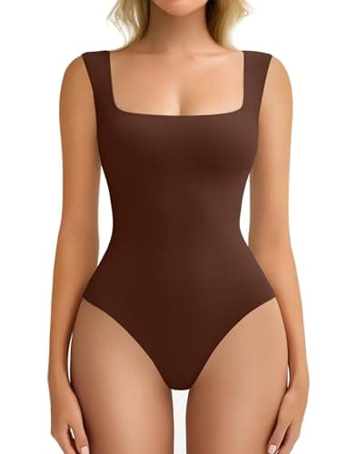 Avidlove Square Neck Bodysuit Womens Body Suits Sexy Tank Top Bodysuits Summer (Brown,M)
