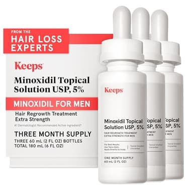 Keeps Extra Strength Minoxidil for Men - 5% Minoxidil Hair Growth Serum - Hair Loss & Regrowth Treatment for Thinning & Bald Spots - Clinically Proven Hair Growth Products - Unscented Topical Solution