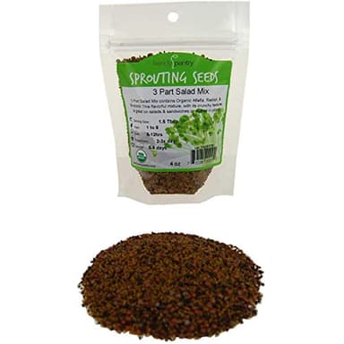 3 Part Salad Sprout Seed Mix - 4 Oz. - Handy Pantry Brand - Organic Sprouting Seeds: Radish, Broccoli & Alfalfa: Cooking, Food Storage or Delicious Salad Sprouts