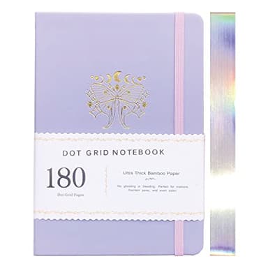 BUKE Dotted Notebook Journal 180GSM Bamboo Thick White Paper 160 Pages 5 * 5MM Dot Grid, Lay Flat Binding,Colored Silver Edges, Bookmarks and Expandable Back Pocket (BKP-5)