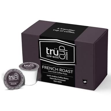 trücup Low Acid Coffee K-Cups - French Roast - Single Serve Coffee Pods - Can Be Gentle on the Stomach (48 Count)