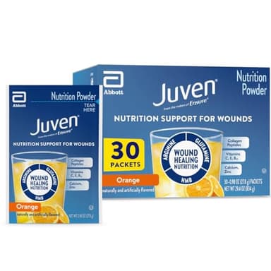 Juven Therapeutic Nutrition Drink Powder Including Collagen Peptides, Amino Acids, and HMB for Wound Healing Support, Orange, 30 Packets