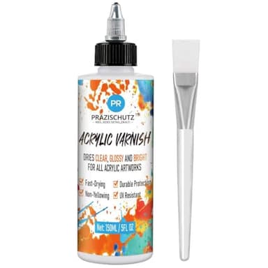 PRAZISCHUTZ Acrylic Varnish for Acrylic Painting - Glossy, Water-Based Protective Finish for Art, Wood, and Crafts - Fast-Drying, UV-Resistant Clear Varnish (150ml/5oz)