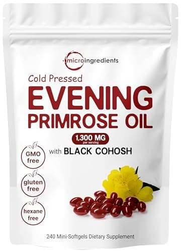 Evening Primrose Oil 1300mg Per Serving, 240 Softgels | Enhanced with 40mg Black Cohosh Extract, Cold Pressed – 10% Active GLA, Non-GMO, No Gluten, Easy to Swallow