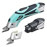 JOAVANI Cordless Electric Scissors for Cutting Fabric, Cardboard, Box Cutter, Carpet. Power Shears for Sewing, Scrapbooking, Crafting (2pc Battery, 2pc Blade - Lower Noise)