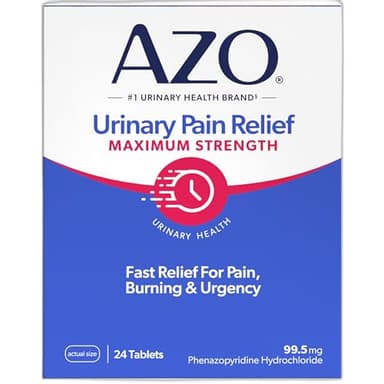 AZO Urinary Pain Relief Maximum Strength, Fast relief of UTI Pain, Burning & Urgency, Targets Source of Pain, #1 Most Trusted Brand, 24 Tablets