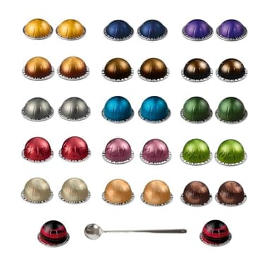 Total 32Capsules, 16 Flavors Assorted, 2 of each Exploration Kit,Variety Discovery Sampler 32 Capsules Pod BULK Pack with Spoon / Espresso & Lungo Coffee Mix Capsules Pod Pack (32, Assorted Flavors Capsule Pods)