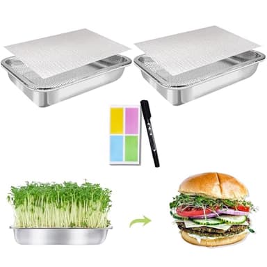 TCYPUHL Stainless Steel Sprouts Growing Kit 2-Tier 10.4 inch Trays, Microgreens Growing Kit, Seed Sprouting Tray with Encrypted Mesh Sprouts for Beans Alfalfa Broccoli Wheat Grass