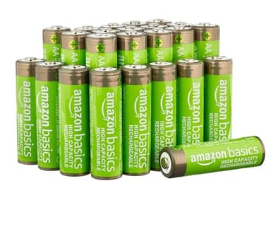 Amazon Basics 24-Pack Rechargeable AA NiMH High-Capacity Batteries, 2400 mAh, 1.2V, Low Self Discharge, Pre-Charged, Recharge up to 400x Times