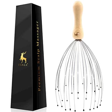 USAGA 32 Fingers Head Massager, Head Scratcher Scalp Massager, Stocking Stuffers Gift for Scalp Body Relaxing Wood Handle (1 Pack)
