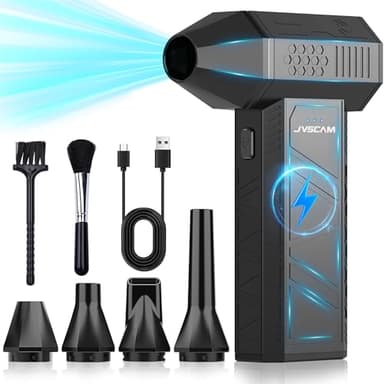 JVSCAM X3 Compressed Air Duster - Electric Air Duster with Brushless Motor,3 Gear Adjustable - mini Snow Blower- Rechargeable Air Duster for PC, Keyboard, Car,Outdoors,Home,Snow and Leaves Clearing