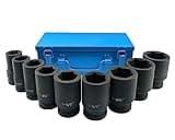 GOSWIFT 1 Inch Drive Deep Impact Socket Set, 9 Pieces Jumbo Impact Socket Sets, SAE 1" to 2", Chrome Steel, 6-Point Design, Metal Case