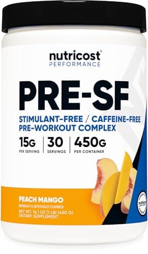 Nutricost Stim-Free Pre-Workout, 30 Servings (Peach Mango) - Caffeine Free, Stimulant Free, Non-GMO, Gluten Free
