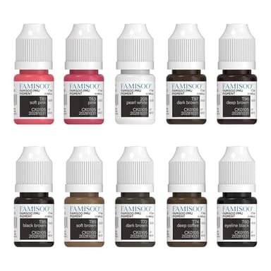 FAMISOO PMU Pigment Set for Lip Brows Eyeliner 10 Colors Tattoo Ink Kit for Permanent Makeup Tattooing Eyebrows Microblading Ink