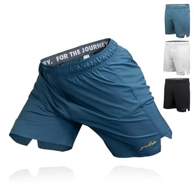 Gold BJJ Airflex Jiu Jitsu Shorts - Fight Short for No Gi, Wrestling, MMA & Boxing (Steel Blue, X-Large)