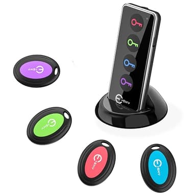 Esky Key Finder Locator with Sound, 80dB Item Trackers with 131ft Range Beeper Tags, Wireless Key Finders for Finding Keys Wallet Remote Control Pet Phone, 4 Receivers & Flashlight