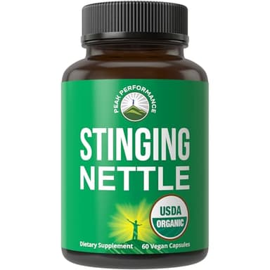 USDA Organic Stinging Nettle Vegan Capsules Made with Stinging Nettle Leaf Powder for Prostate, Hair Growth, Allergy. Better Than Root or Seed Extract. Plant Based Herb Supplement Tablets, 60 Pills