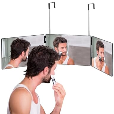 3 Way Mirror for Self Hair Cutting，Tri-Fold Makeup Mirror，360°View with Height AdjustableHooks Anti-Fog HD Glass forShaving, Braiding, DyeHair, Travel Friendly Grooming Tool,Good Choice for Gifts