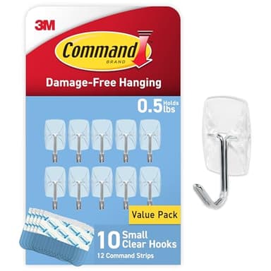 Command Small Clear Wire Toggle Hooks, 10 Wall Hook and 12 Strips, Damage-Free Hanging with Adhesive, Great for Hanging, Organization and Storage, Holds up to 0.5 lb