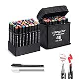 hangfan Art Markers, for Adult Coloring Books No Bleeding,40 Colors Dual Tip Alcohol Markers Brush Tip,Give 1 White Highlighter,1 Tracing Pen,Anime Coloring Sketch Illustrations (Black Pen Container)
