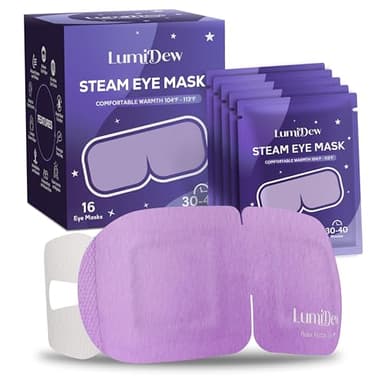 LumiDew Steam Eye Mask, Self Heating Heated Eye Mask for Sleep, Warm Compress for Eyes, Moist Heat for Dry Eye Relief, Stye Eye Treatment, Spa, Travel Essentials, Unscented 16 Pack