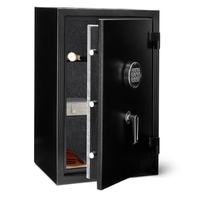 Amazon Basics Fire Resistant Security Safe with Programmable Electronic Keypad, Secure Valuables and Important Documents, 16.93"W x 13.8"D x 25.98"H, 2.1 Cubic Feet, Black