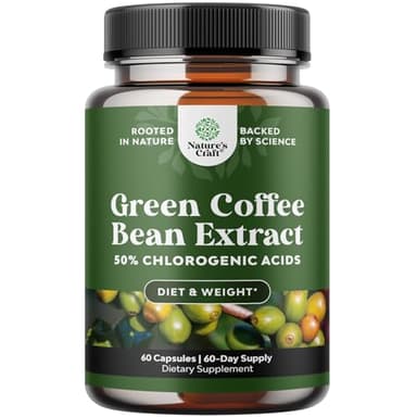 Pure Green Coffee Bean Extract - Super Energizing Green Coffee Extract with 50% Chlorogenic Acid for Antioxidant Healthy Heart Health Mental Focus - Natural Energy Supplement for Adults - 60 Count