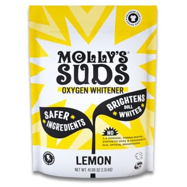 Molly's Suds Oxygen Whitener | Powerful Bleach Alternative, Chlorine Free & Color Safe | Brightens Whites and Removes Stains (Lemon Essential Oil - 41.09 oz)