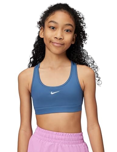 Nike Girl's Swoosh Sports Bra, Mystic Navy/White, Medium