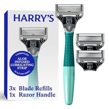 Harry's Original Shaving Kit for Men - Razor Handle and 3 Razor Blade Refill Cartridges - German Engineered - Sage