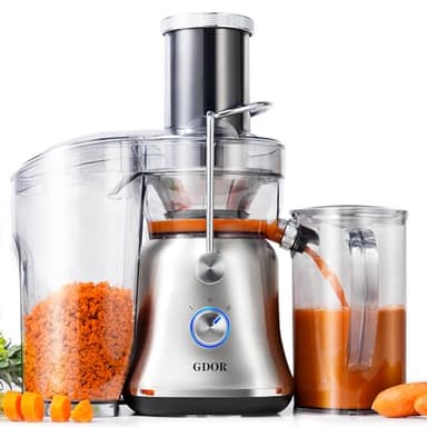 GDOR 1300W Powerful Juicer with Larger 3.4" Feed Chute, Titanium Enhanced Cutting System, Centrifugal Juice Extractor Maker with Heavy Duty Full Copper Motor, Dual Speeds, BPA-Free, Silver
