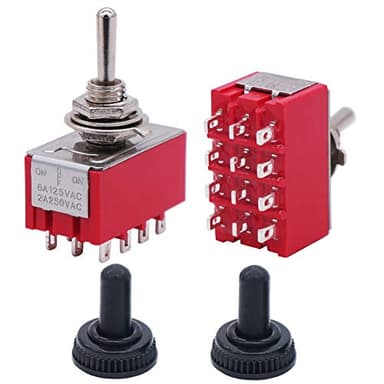 Twidec/2Pcs Mini Toggle Switch 4PDT 3 Position 12 Pins ON/Off/ON Miniature Toggle Switch AC 6A/125V 2A/250V Car Boat Switches with Waterproof Cap MTS-403-MZ