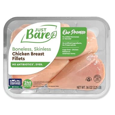 Just Bare® Natural Fresh Chicken Breast Fillets | Family Pack | No Antibiotics Ever | Boneless | Skinless | 2.25 LB