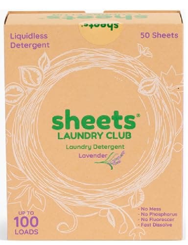 Sheets Laundry Club - Liquidless Laundry Detergent Sheets, 100 Loads - Lavender Scent, Eco-Friendly, Quick-Dissolving Formula, Hypoallergenic, Septic Safe, Plastic-Free Packaging - 50 Sheets